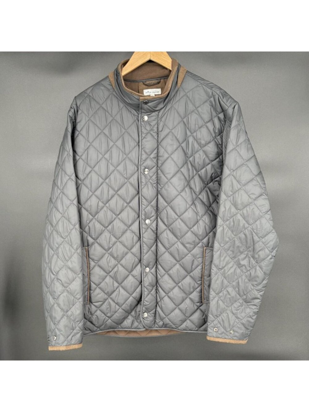 Peter Millar Mens Quilted Jacket XL Charcoal Gray Full Zip Barn Field Coat Golf